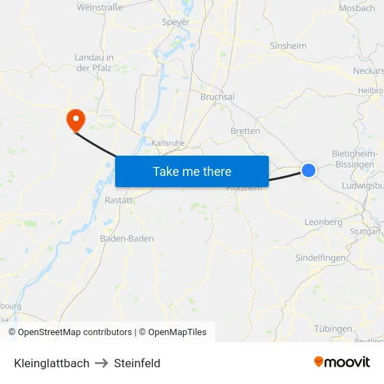 Kleinglattbach to Steinfeld map