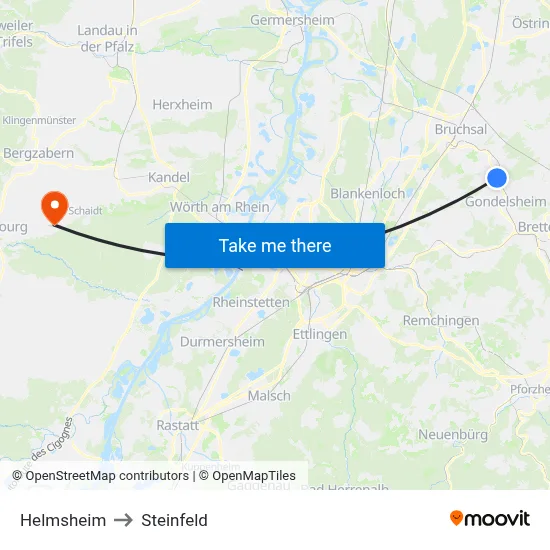 Helmsheim to Steinfeld map
