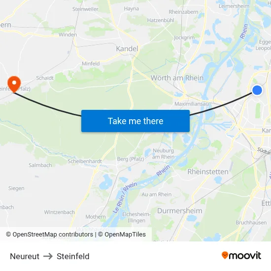 Neureut to Steinfeld map