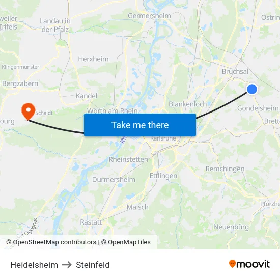 Heidelsheim to Steinfeld map
