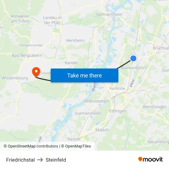 Friedrichstal to Steinfeld map