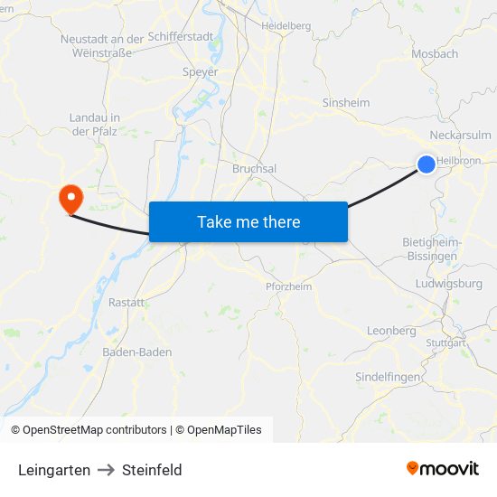 Leingarten to Steinfeld map