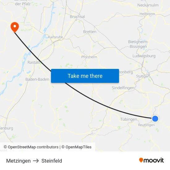 Metzingen to Steinfeld map