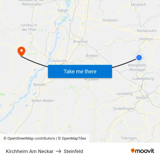 Kirchheim Am Neckar to Steinfeld map
