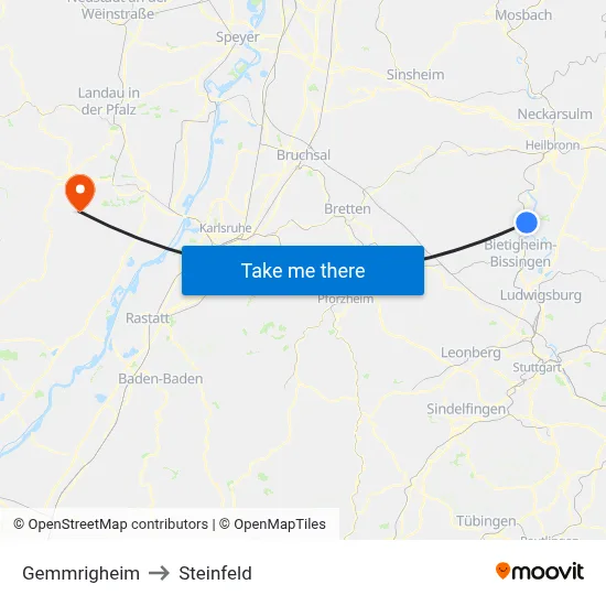 Gemmrigheim to Steinfeld map
