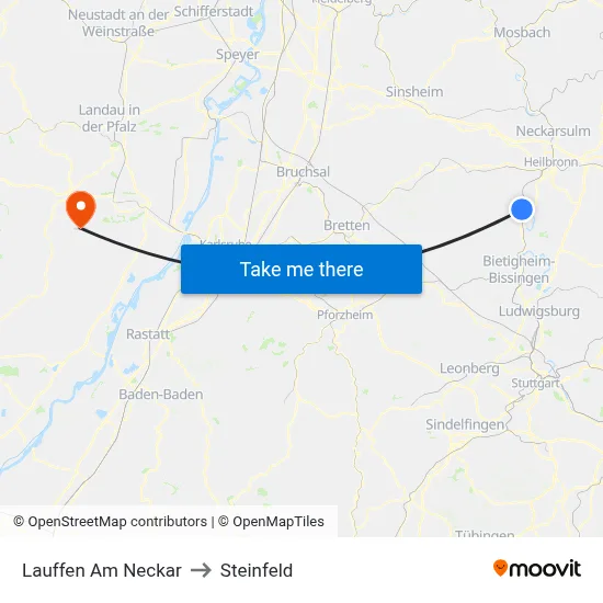 Lauffen Am Neckar to Steinfeld map