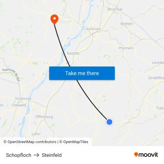 Schopfloch to Steinfeld map