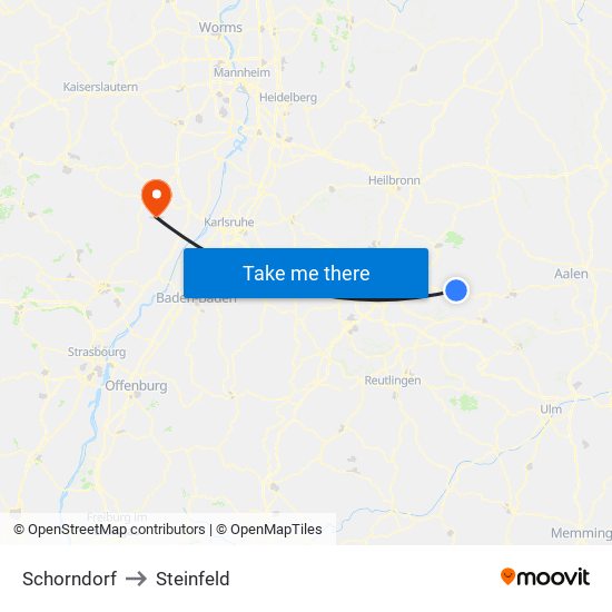 Schorndorf to Steinfeld map