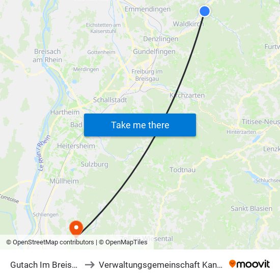 Gutach Im Breisgau to Verwaltungsgemeinschaft Kandern map