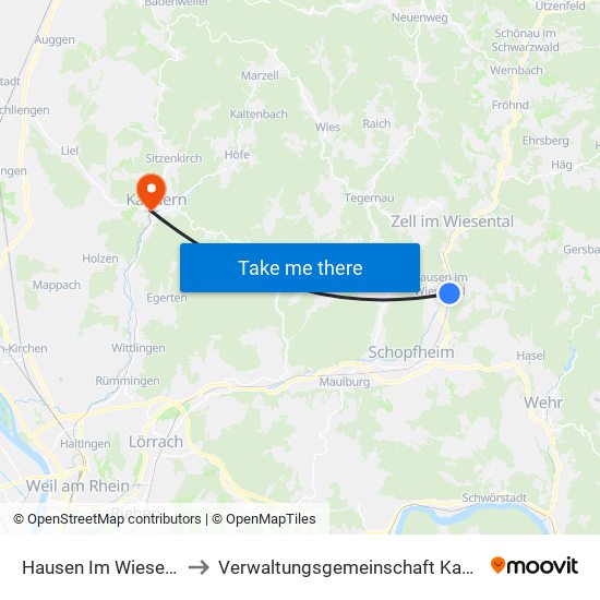 Hausen Im Wiesental to Verwaltungsgemeinschaft Kandern map