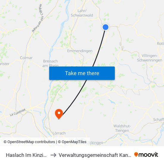 Haslach Im Kinzigtal to Verwaltungsgemeinschaft Kandern map