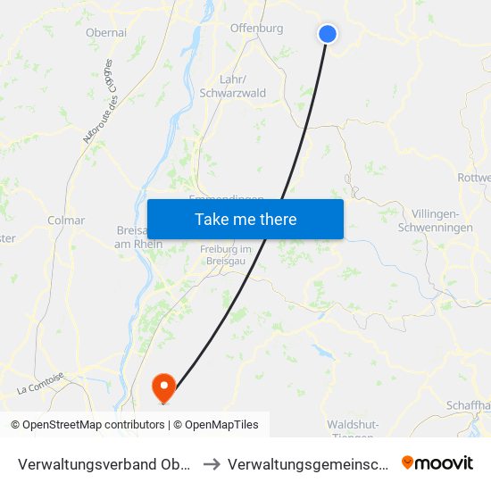 Verwaltungsverband Oberes Renchtal to Verwaltungsgemeinschaft Kandern map