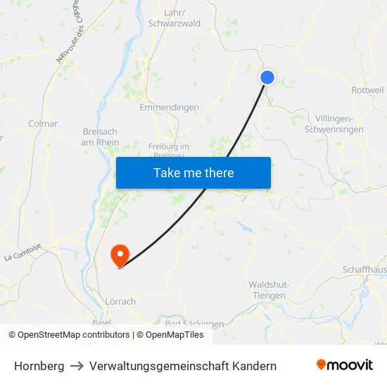 Hornberg to Verwaltungsgemeinschaft Kandern map