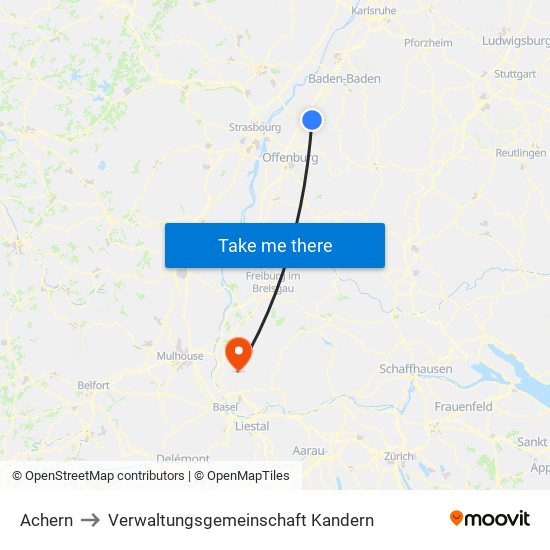 Achern to Verwaltungsgemeinschaft Kandern map