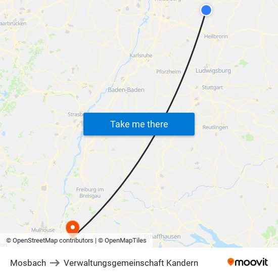Mosbach to Verwaltungsgemeinschaft Kandern map