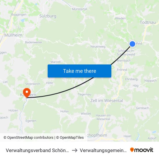 Verwaltungsverband Schönau Im Schwarzwald to Verwaltungsgemeinschaft Kandern map