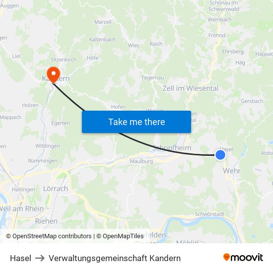 Hasel to Verwaltungsgemeinschaft Kandern map