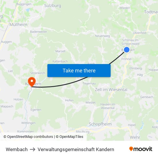 Wembach to Verwaltungsgemeinschaft Kandern map