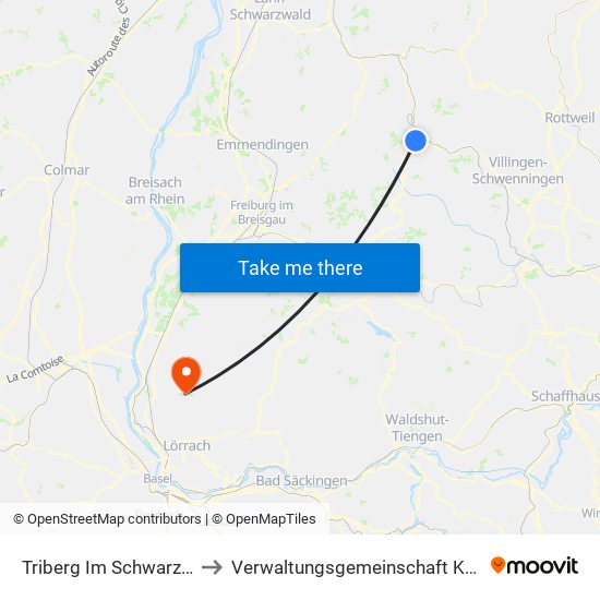 Triberg Im Schwarzwald to Verwaltungsgemeinschaft Kandern map