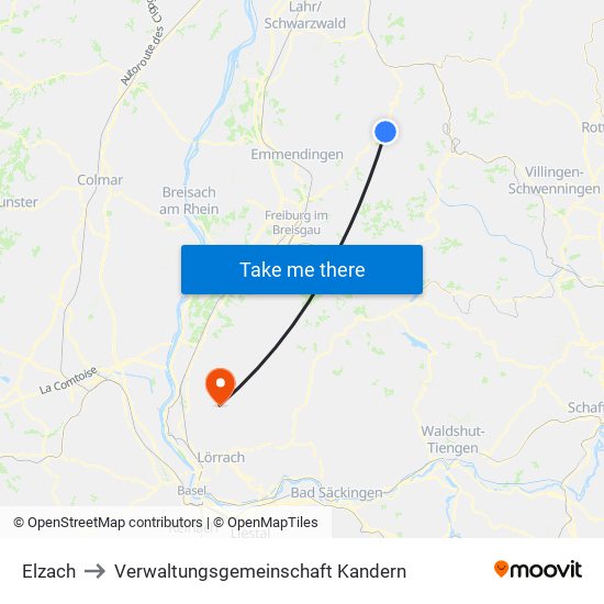 Elzach to Verwaltungsgemeinschaft Kandern map