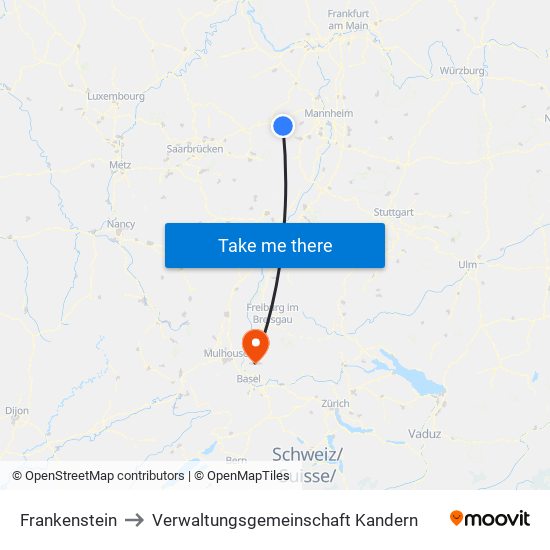 Frankenstein to Verwaltungsgemeinschaft Kandern map