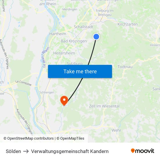 Sölden to Verwaltungsgemeinschaft Kandern map