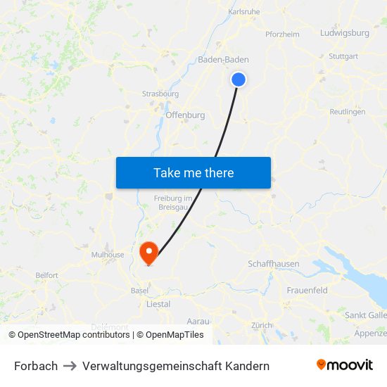 Forbach to Verwaltungsgemeinschaft Kandern map