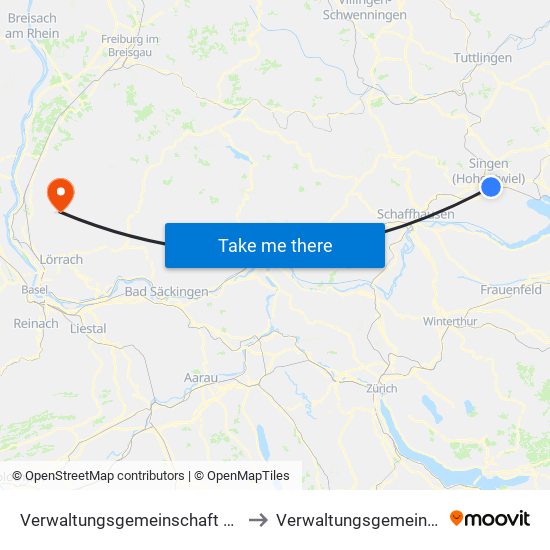 Verwaltungsgemeinschaft Singen (Hohentwiel) to Verwaltungsgemeinschaft Kandern map