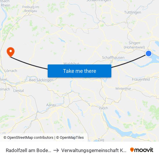 Radolfzell am Bodensee to Verwaltungsgemeinschaft Kandern map