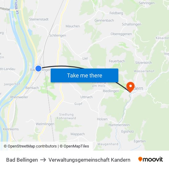 Bad Bellingen to Verwaltungsgemeinschaft Kandern map