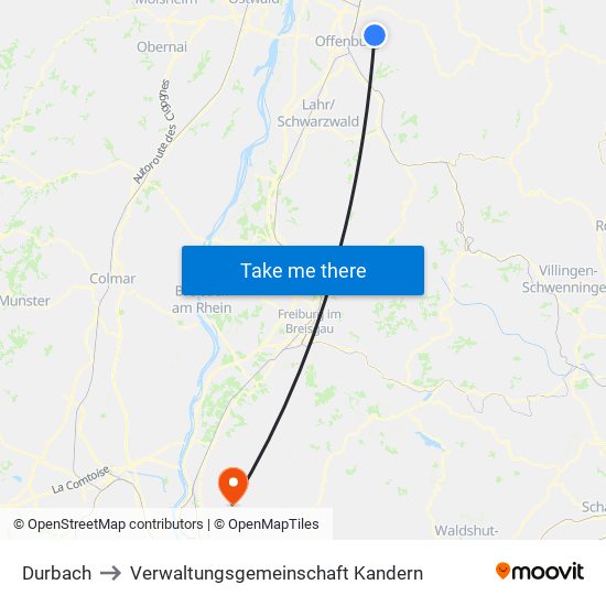 Durbach to Verwaltungsgemeinschaft Kandern map