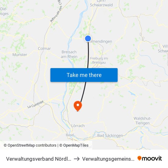 Verwaltungsverband Nördlicher Kaiserstuhl to Verwaltungsgemeinschaft Kandern map