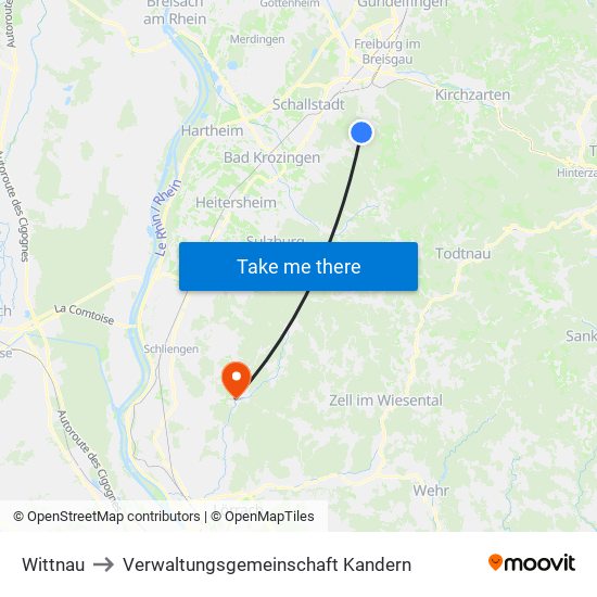 Wittnau to Verwaltungsgemeinschaft Kandern map