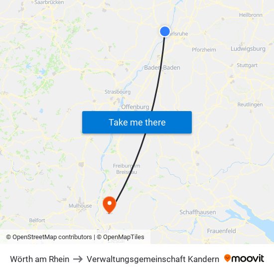Wörth am Rhein to Verwaltungsgemeinschaft Kandern map