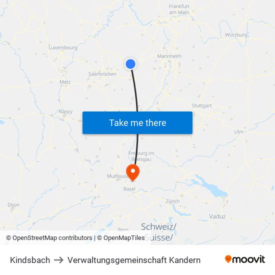 Kindsbach to Verwaltungsgemeinschaft Kandern map