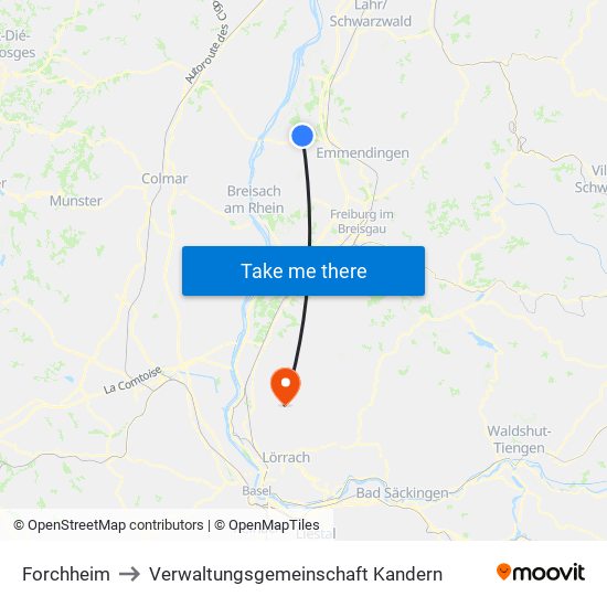Forchheim to Verwaltungsgemeinschaft Kandern map
