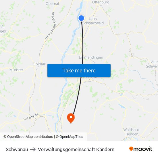 Schwanau to Verwaltungsgemeinschaft Kandern map