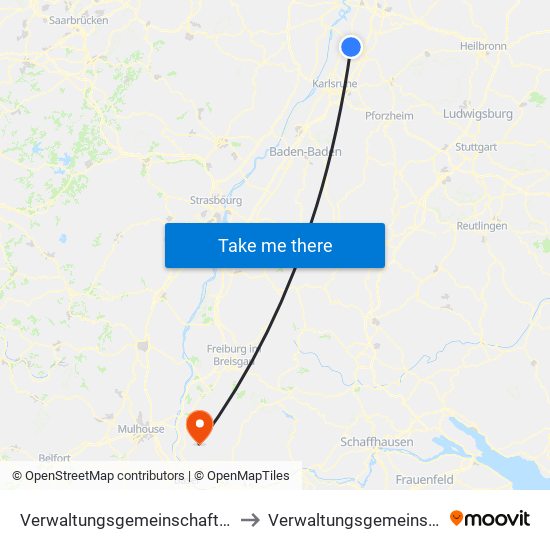 Verwaltungsgemeinschaft Graben-Neudorf to Verwaltungsgemeinschaft Kandern map