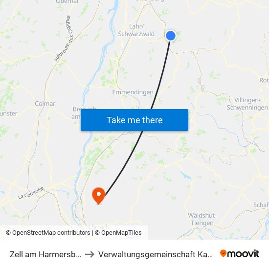 Zell am Harmersbach to Verwaltungsgemeinschaft Kandern map