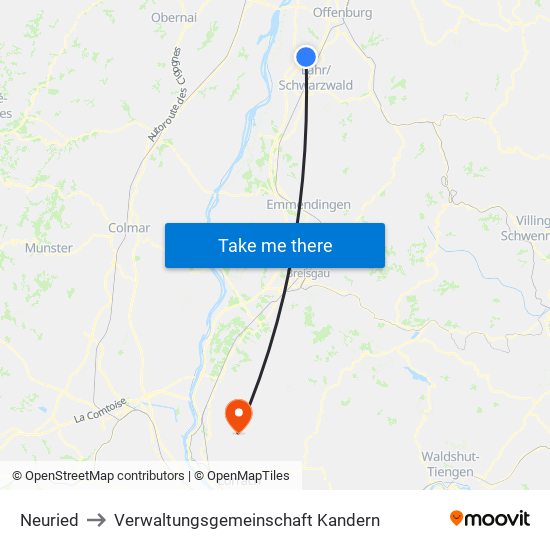 Neuried to Verwaltungsgemeinschaft Kandern map