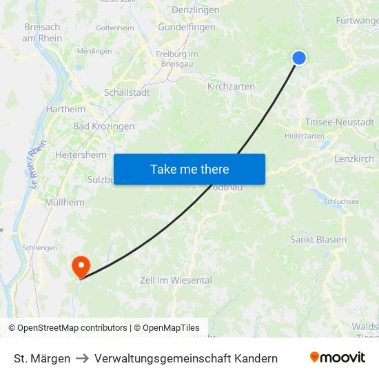 St. Märgen to Verwaltungsgemeinschaft Kandern map