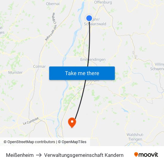 Meißenheim to Verwaltungsgemeinschaft Kandern map