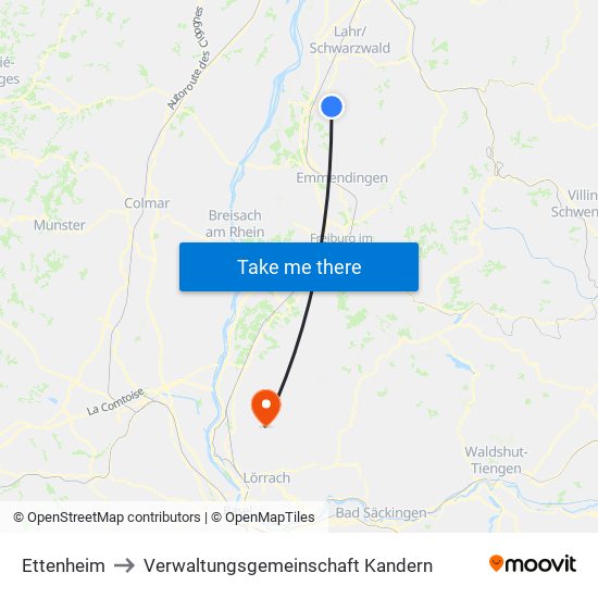 Ettenheim to Verwaltungsgemeinschaft Kandern map