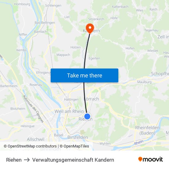 Riehen to Verwaltungsgemeinschaft Kandern map