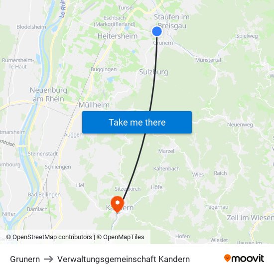 Grunern to Verwaltungsgemeinschaft Kandern map