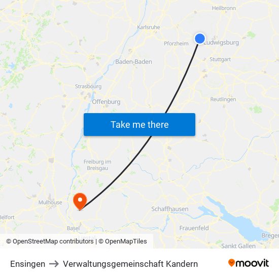 Ensingen to Verwaltungsgemeinschaft Kandern map