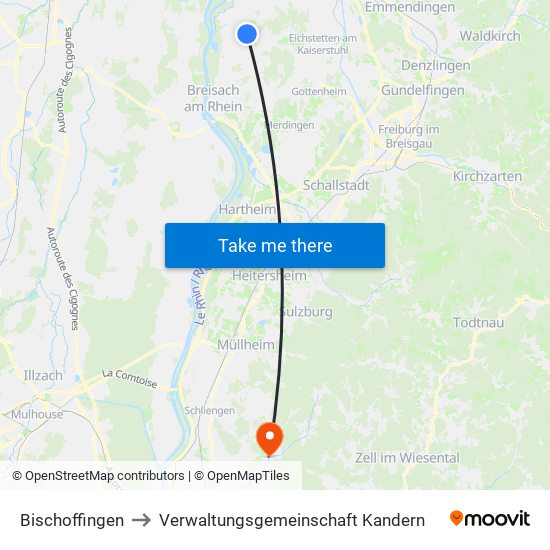 Bischoffingen to Verwaltungsgemeinschaft Kandern map