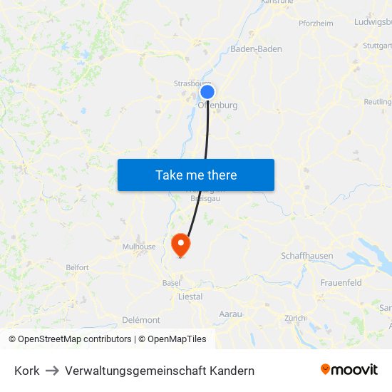 Kork to Verwaltungsgemeinschaft Kandern map