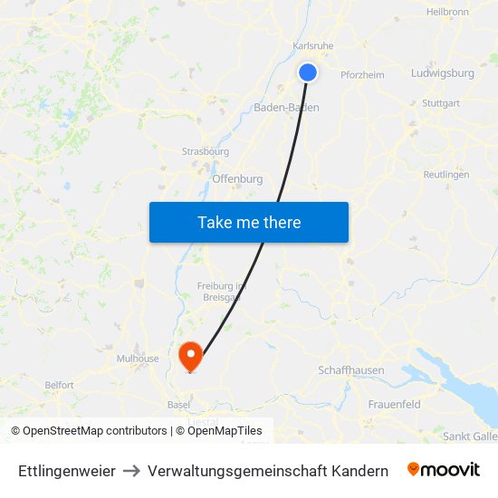 Ettlingenweier to Verwaltungsgemeinschaft Kandern map