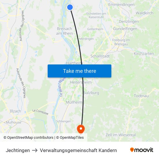 Jechtingen to Verwaltungsgemeinschaft Kandern map